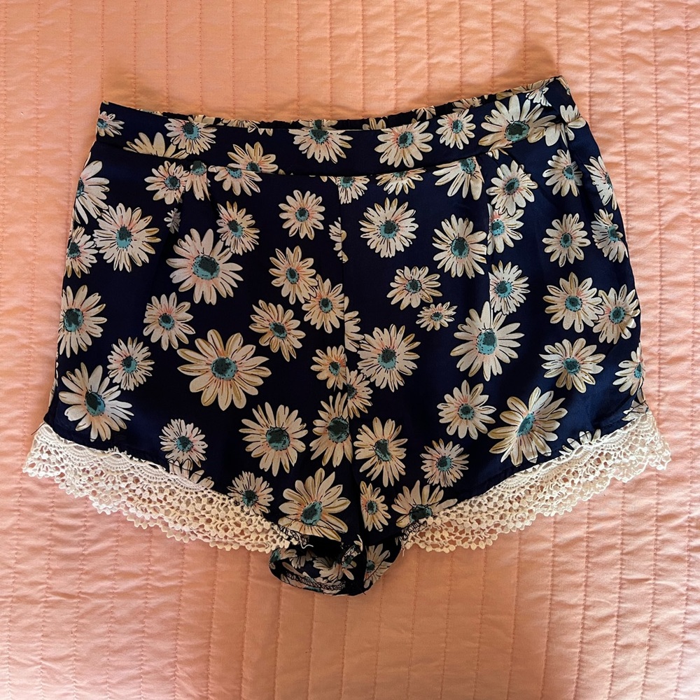 Blue floral shorts, size small
